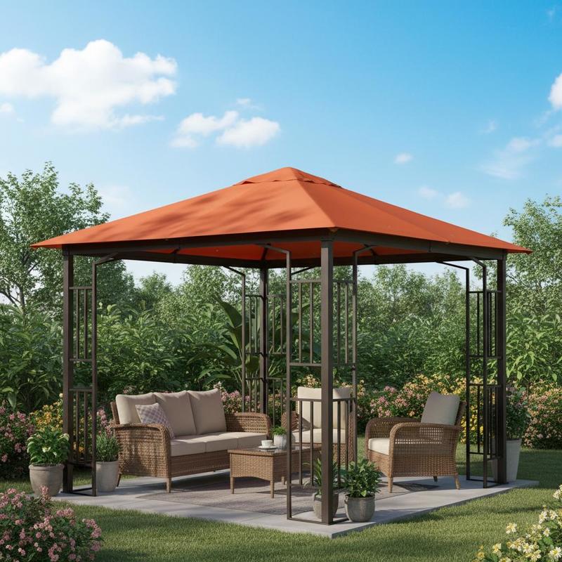 Replacement Roof For Garden , Polyester, 2.98 X 2.95 M, Orange Easy Design, Durable And Weather-resistant, , And Extends Gazebo