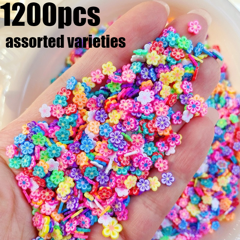 E-shop 1200 Stück sehr exquisite Blumen-DIY-Kunst-Weich-Tonstücke, (zufällige Farbe) 3D-Polymer-Stücke für Schleim, Nagelkunst-Dekoration
