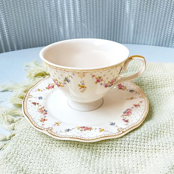 1pc vintage british floral porcelain tea cup and saucer set - elegant light pink &  , 7.4oz large capacity,   china   tea set with decorative saucer, ideal gift for housewarming, wedding, birthday, mother s day, christmas - dainty floral pattern, delicate  , translucent & thermal insulation,   tea bags &  , vintage tableware for everyday use, cups for tea, teacup Product details 5
