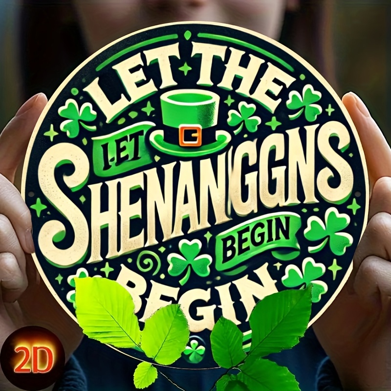 TEMU 2d Flat - 1pc Of Large 's Day Metal Wall Decoration - "let Start" Sign - Vintage Shamrock Ornament - Sturdy Aluminum - Easy To Hang With