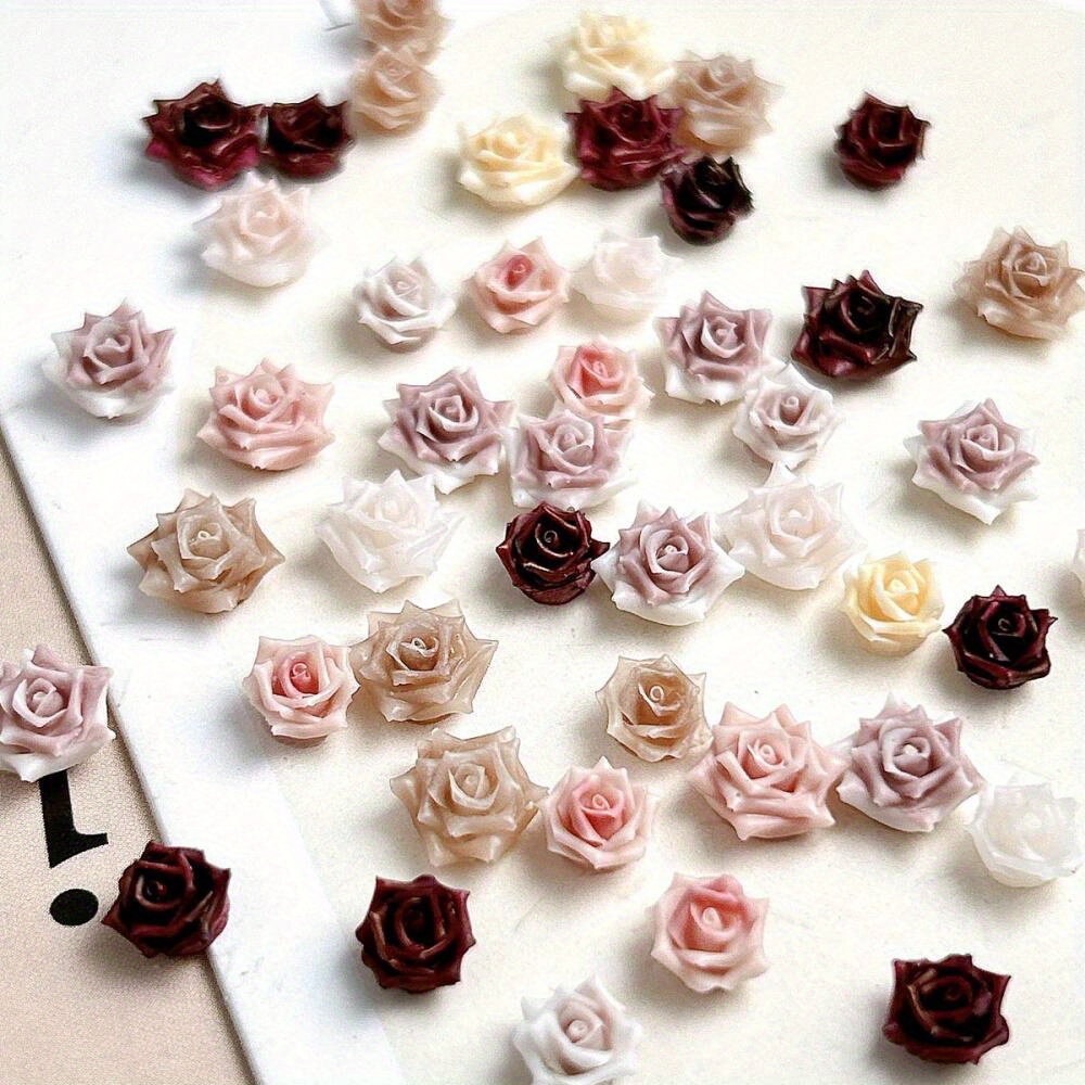 

60pcs Random Resin Rose Nail Ornaments Hot Soft Flower Nail Accessories Diy Handmade