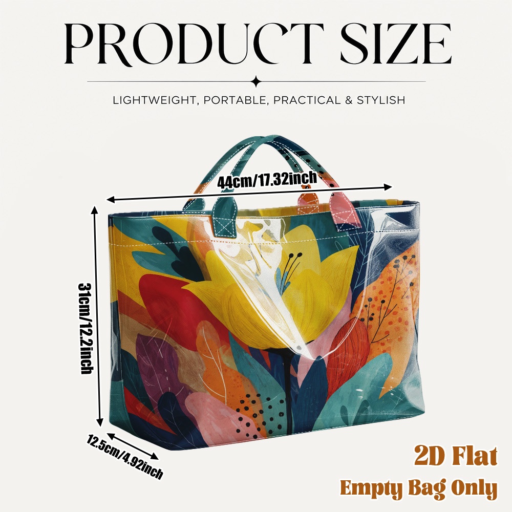 TEMU (2d Flat) 1pc Spring Bright Flower Women's Pvc Tote Bag, All-match Handbag, Foldable Design, Suitable For Daily Leisure, Gym, Travel Outing, For