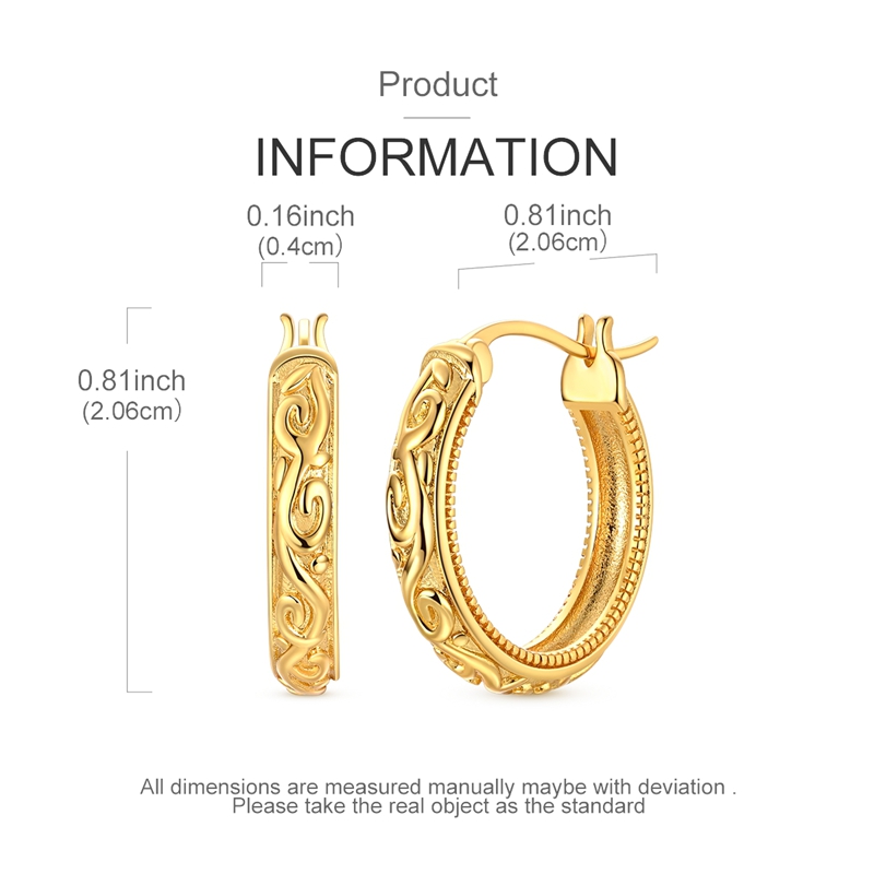 Women's Golden Vintage Scroll Pattern Hoop Earrings