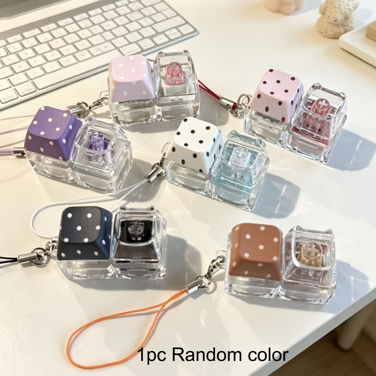 TEMU 1pc Random Polka Dot Dice Test Rig Key Chain, Mini Mechanical Press Relief, Macaron Solid Color Round Dot Keycap Pendant Office Desktop Small