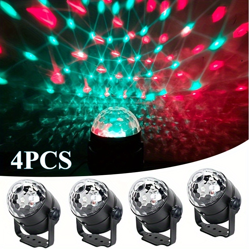4pcs LED Disco   Lights - RGB   Stage Projector Lights with USB Power Supply, Durable   for Home, KTV, Weddings,   & Christmas Decorations, Disco Ball Decor, Party Lighting, Vibrant Lighting, Switch Control