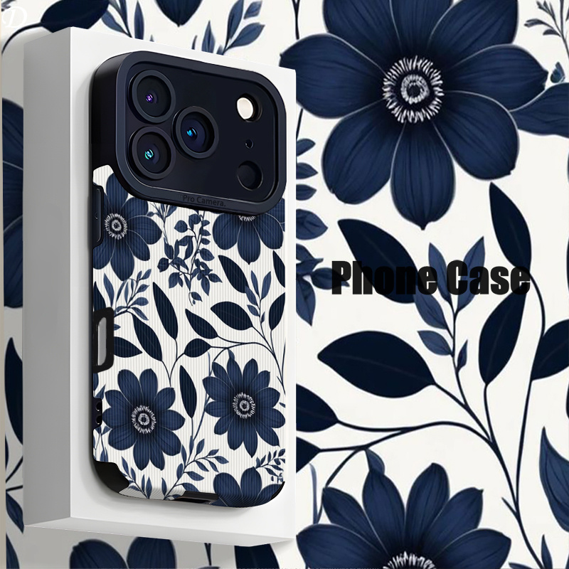 TEMU Phone Case - Blue Flower And Leaf Pattern Phone Case For Iphone 16, 16plus, 16pro, 16promax, Iphone 17, 17pro, 17promax, 17air, 15, 15pro,
