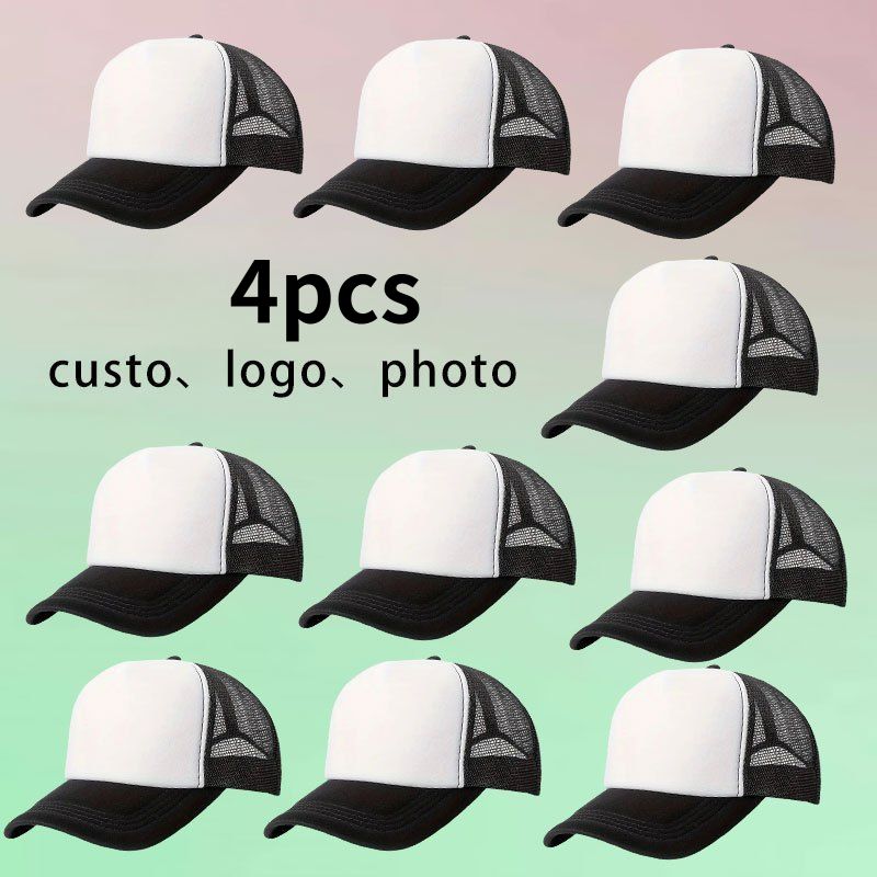 TEMU 4 pezzi Cappellini da baseball personalizzati, da camionista in rete, Stampa personalizzata di testo, Design di stampa personalizzato, Misura