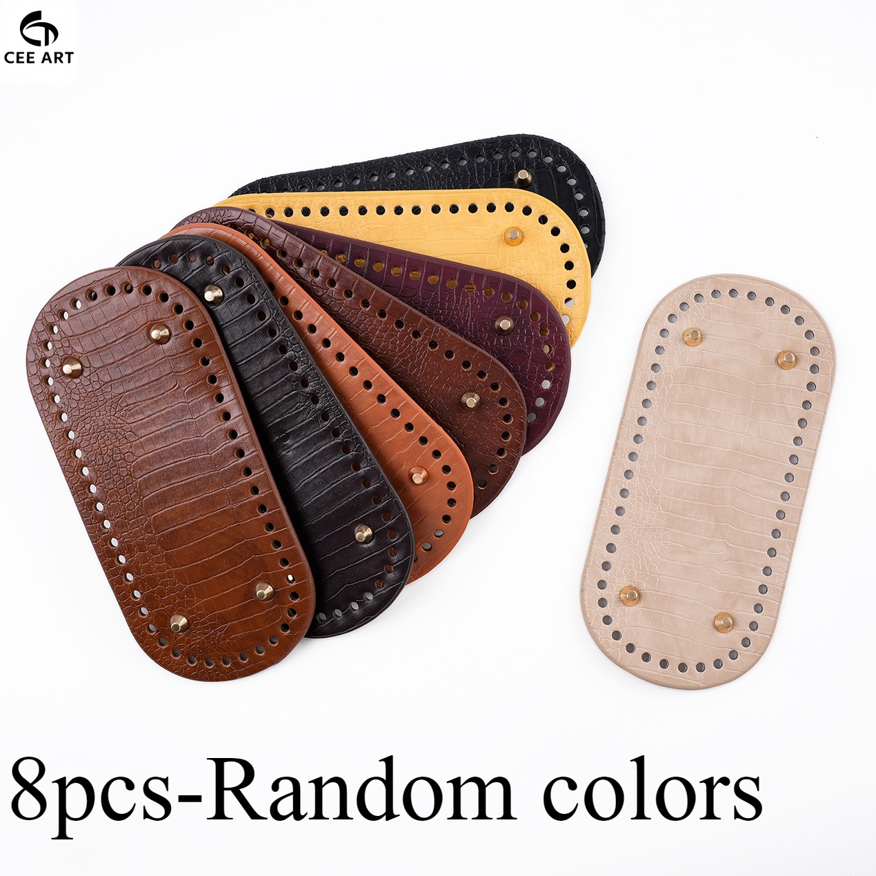 TEMU 8pcs Woven Bag Bottom, Embossed Crocodile Texture, Pu Leather Material, Equipped With Premium Metal Stud Feet For Wear Resistance, 8 Colors ,