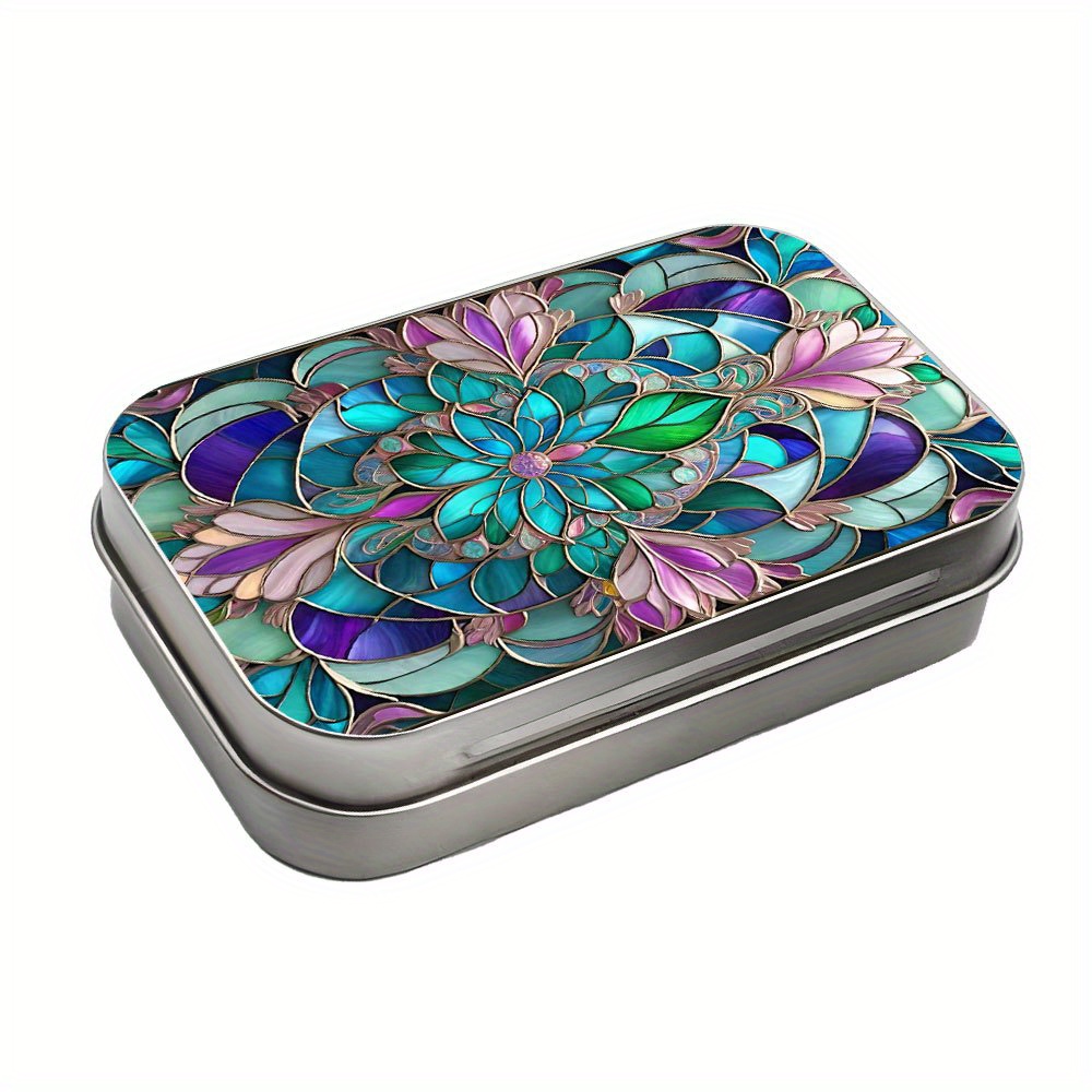 E-shop 1 Stück interessante Mandala-Blumenmuster Metall-Dose, Metalldeckel-Aufbewahrungsbox mit Scharnier, mini tragbare kleine Aufbewahrungsbox mit