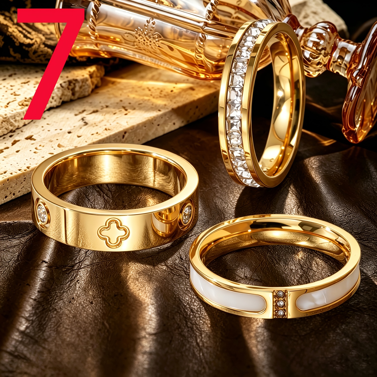 TEMU 3pcs Exquisite Light Luxury Sparkling Ring Set, Stainless Steel Jewelry Set, Multiple Sizes Available To Your Size Anxiety, Waterproof,