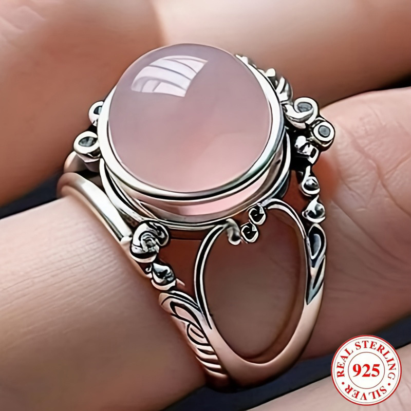 TEMU 1pc 925 Sterling Silvery Fashionable Exotic Vintage Style 5a Zirconia-inlaid Resin Ring, Elegant Women's Jewelry, Suitable For Daily And