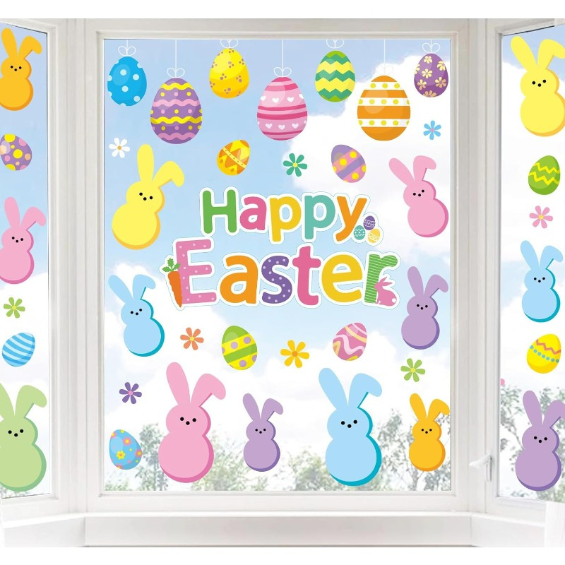 

24pcs Easter Window Clings - Double-sided Bunny, Egg & "" Lettering, Static Pvc Decals For Home, Office, School & Party Decorations, Bunny Accessories