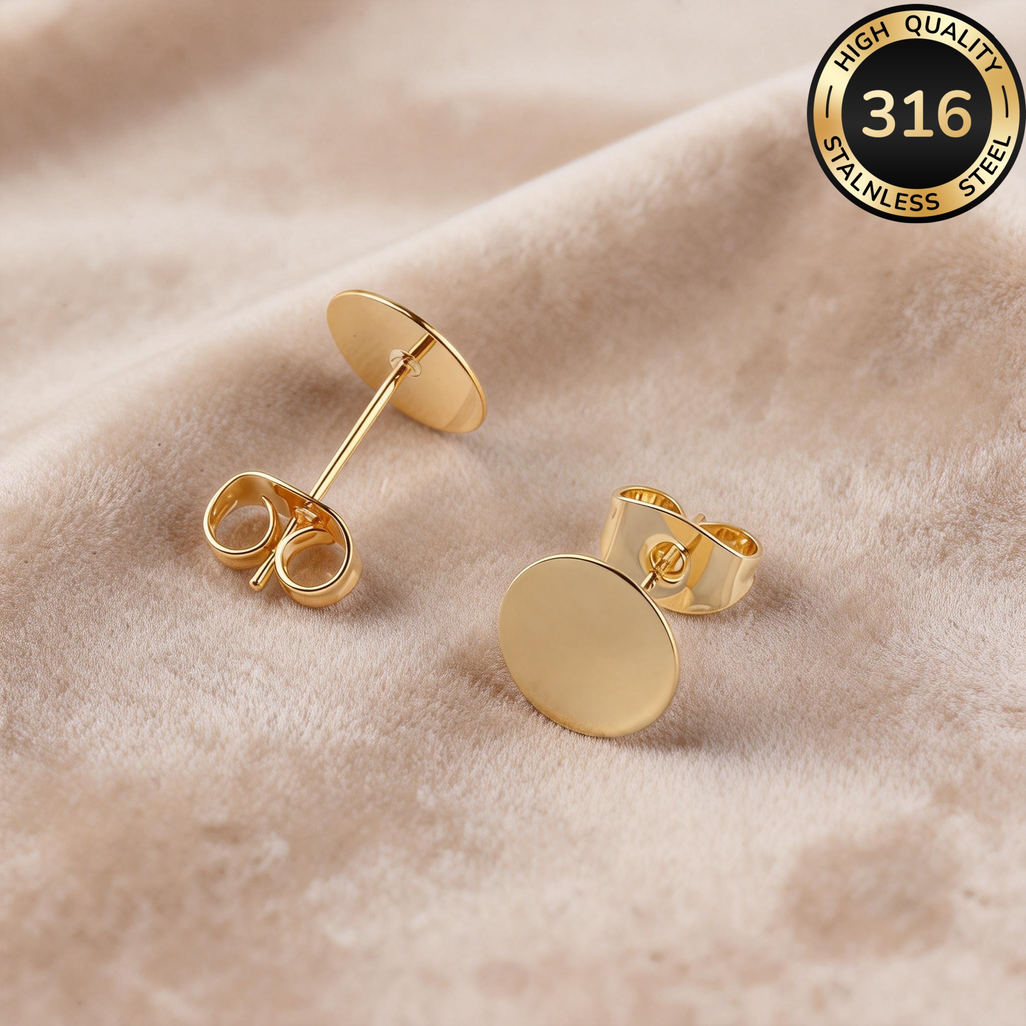 TEMU 2pcs High Quality Steel Hypoallergenic Round Stud Earrings For Women, 18k Plated Tarnish Resistant, Minimalist Elegant Jewelry For Daily & Party