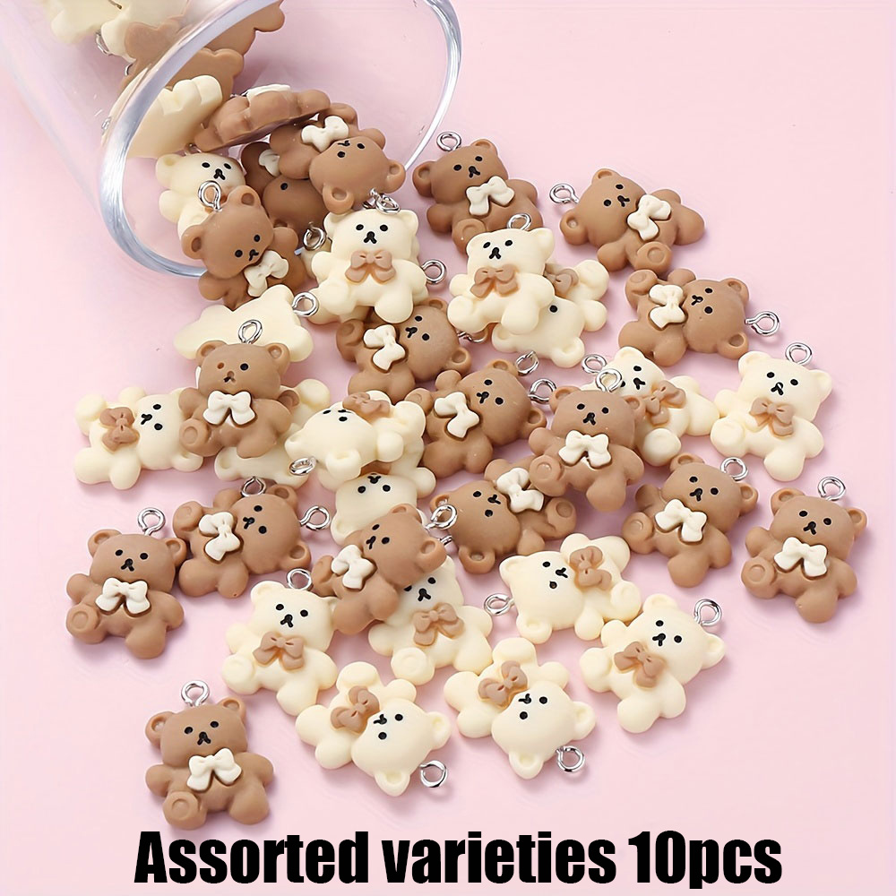 TEMU 10pcs Cute Bow Tie Bear Resin Pendants For Jewelry Making, Perfect For Earrings, Necklaces, Bag Charms, And Keychains Additions