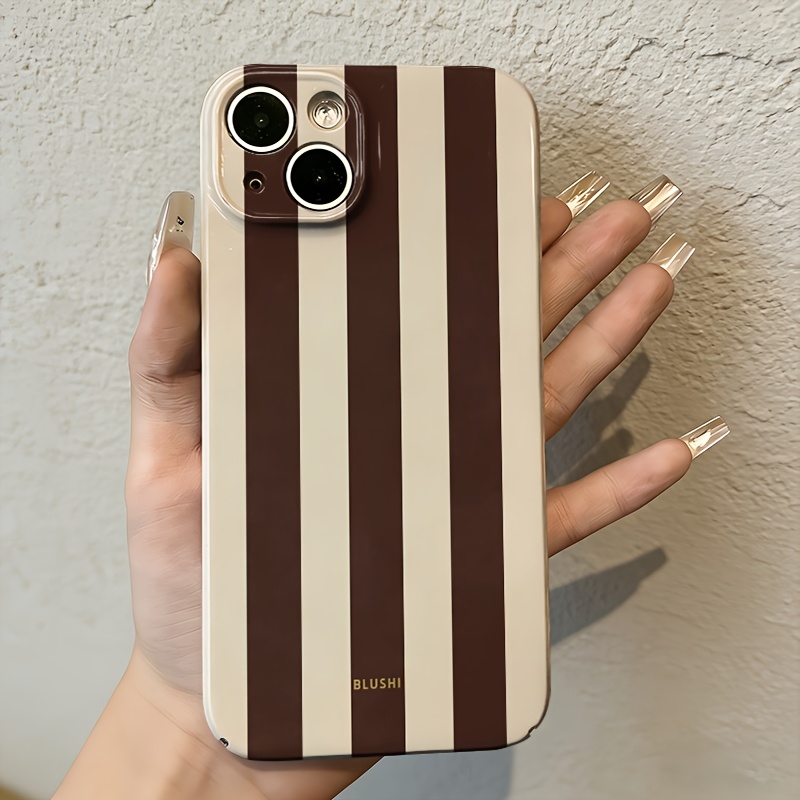 TEMU Phone Case - Clmj Brown White Striped Phone Case, Suitable For Iphone 17 16 16e 15 14 13 12 11 Pro Max Air Xx R Xs 7 Plus Lens Protection