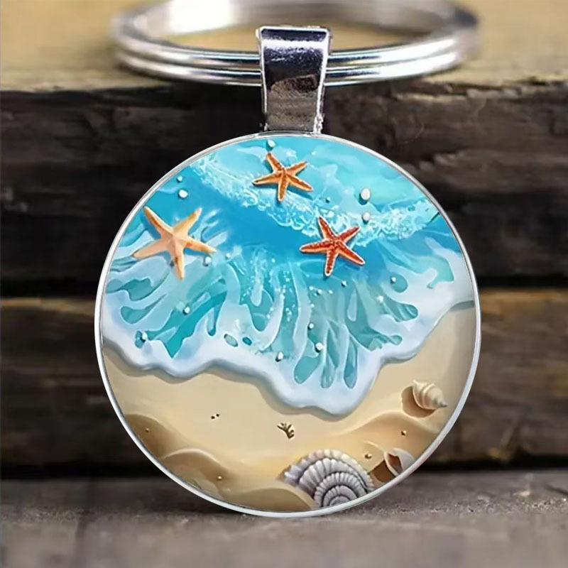 ocean beach seashell keychain round glass alloy Temu Denmark - Main Image