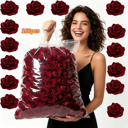 188pcs exquisite valentines day artificial rose flower heads simulated rose foam flower heads burgundy rose flower heads wedding decoration bouquet suitable for home wedding decoration artificial simulation flowers