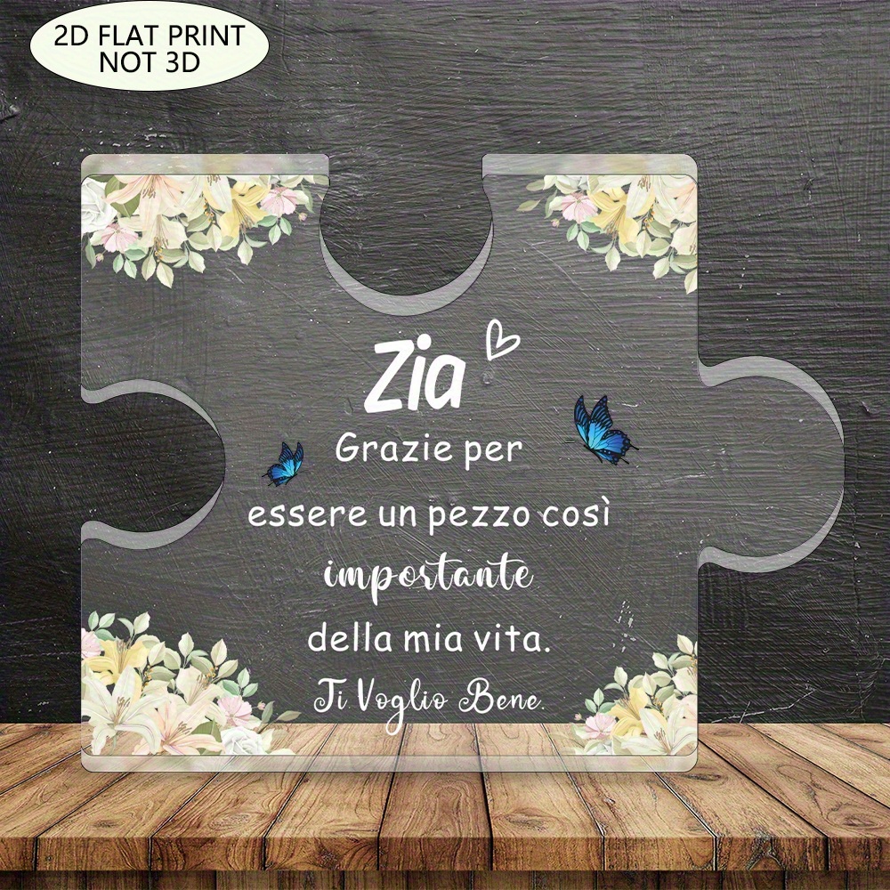 TEMU 2d Flat, 1pc 2d Italian Acrylic Puzzle Gift For Aunt - Birthday Or Christmas Present With , Message & Accents, Desktop Decoration, Home Gift,