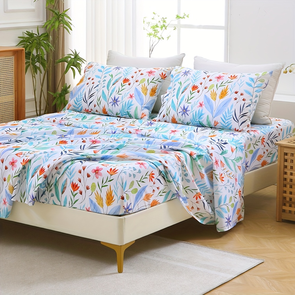 TEMU Satin-like 4pcs 2200tc Moire Printed Bedding Set, Full Bed Sheet Set With Fitted Sheet, Queen Size Sheet Set, Twin Bedding Sheets, Soft &