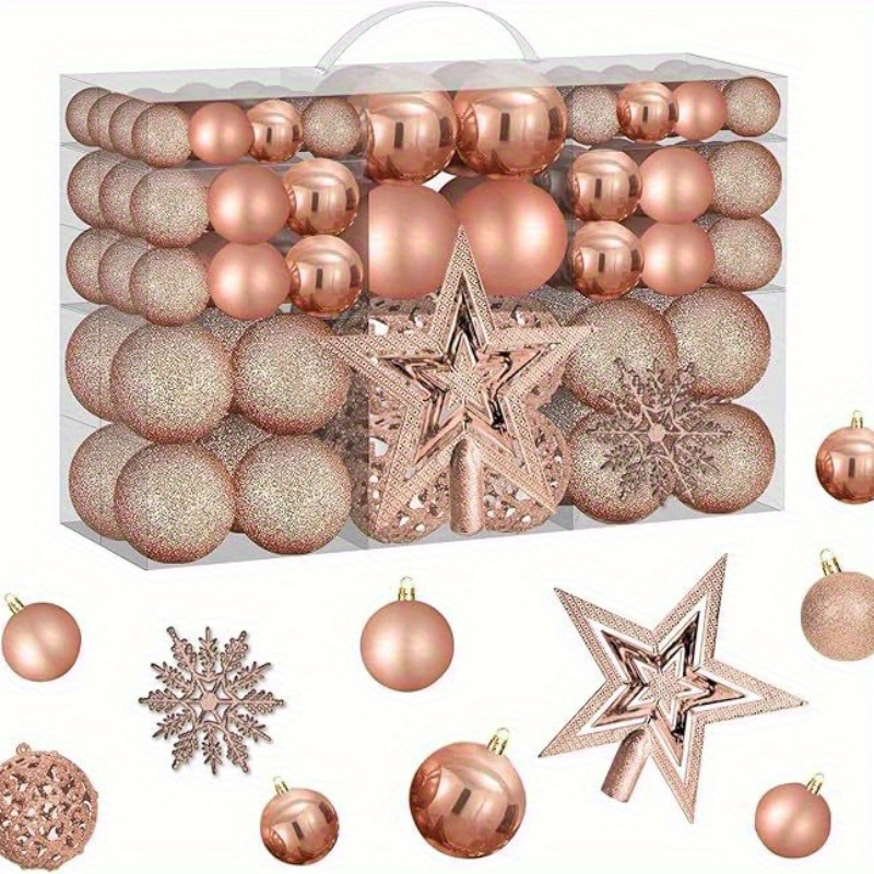 

101pcs Christmas Ornament Set - Rose Golden, Shatterproof Plastic Balls & Tree Decorations For , Christmas Ball Set, Hanging Decor