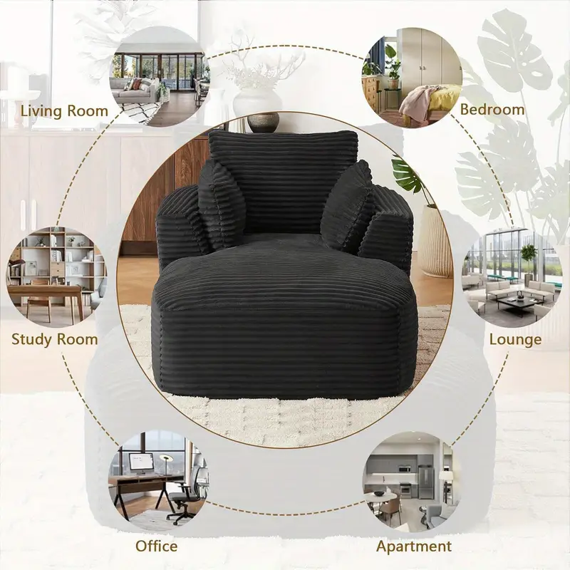 45 extra wide modern chaise lounge chair heavy duty living room bedroom recliner with plush cushion 3 pillows no upholstery for home office reading nook contemporary minimalist accent chair durable construction book lovers Product details 6