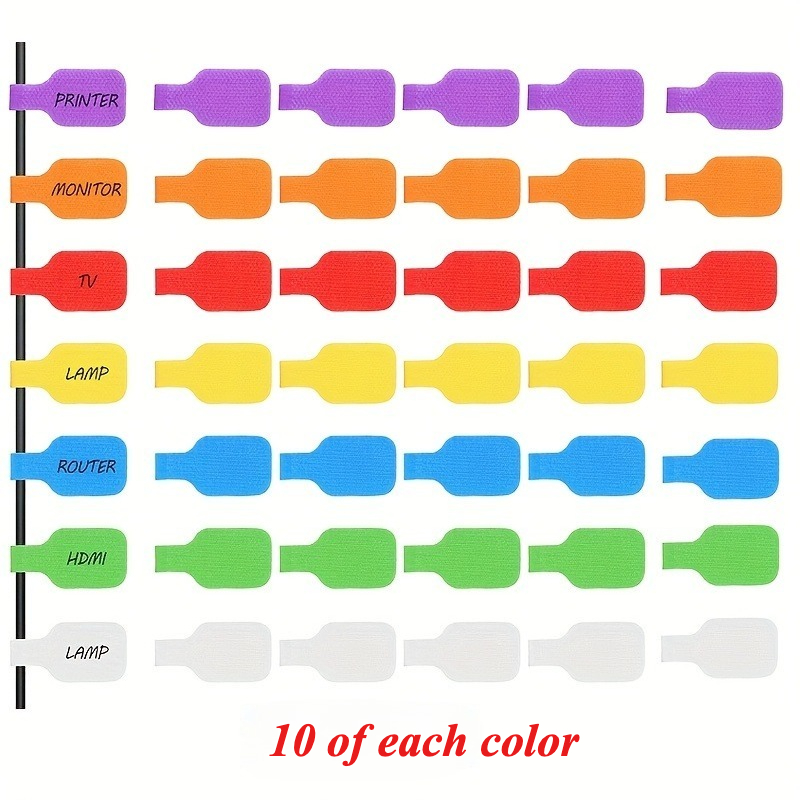Image of 70pcs Large Cable Labels - Self-adhesive, No Residue, Optional, For Desktop Wire Neat, Office, Home, Studio - Organize Wires, Keys, , Power Adapters - Reusable Wire Management Labels