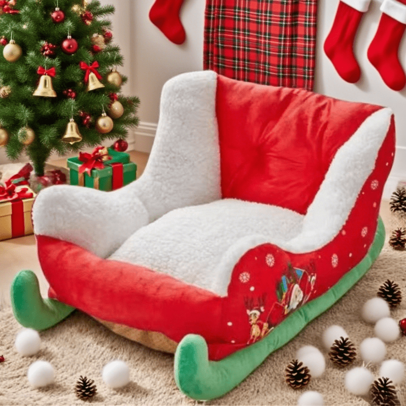 christmas sled cat bed removable washable pet bed with soft plush lining durable polyester   for cats small dogs holiday   with santa hat festive patterns cozy indoor outdoor use cat bed for indoor   pet bed christmas theme   bed Product details 6