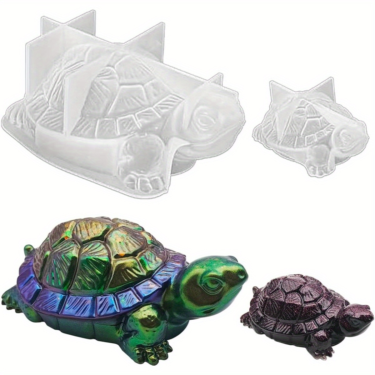 TEMU 2pcs 3d Sea Turtle & Tortoise Epoxy Resin Molds Compatible For Diy Crafts - Animal Shells With Texture, Realistic Resin Ornament Molds For Sea,