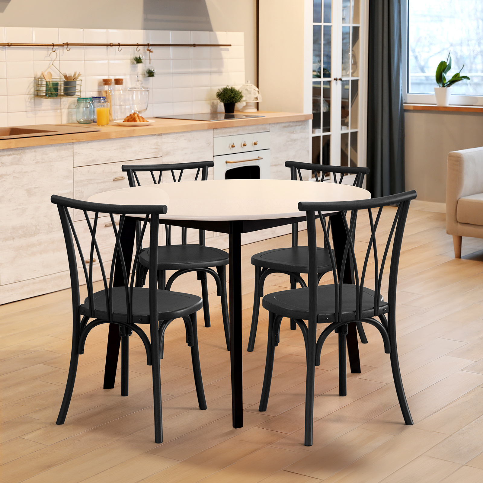 Plastic Outdoor Dining Chairs Set of 4/8, Stackable Patio Chairs with Wicker Backrest, Waterproof Indoor Outdoor Kitchen Chairs, 400 Lbs Weight Capacity, Farmhouse Brown/Black/White Wedding Party Banquets Waiting Chairs