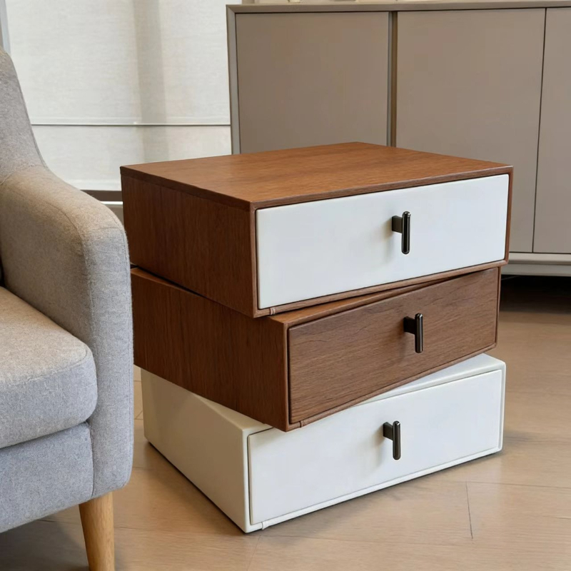 This Modern Three-Layer Wooden Bedside Table Features a Minimalist Design in White And Walnut Wood. It Offers Ample Storage Space for The Bedroom, Is Structurally Stable, Easy to Assemble, And Has a Scratch-Resistant Easy Decorative End