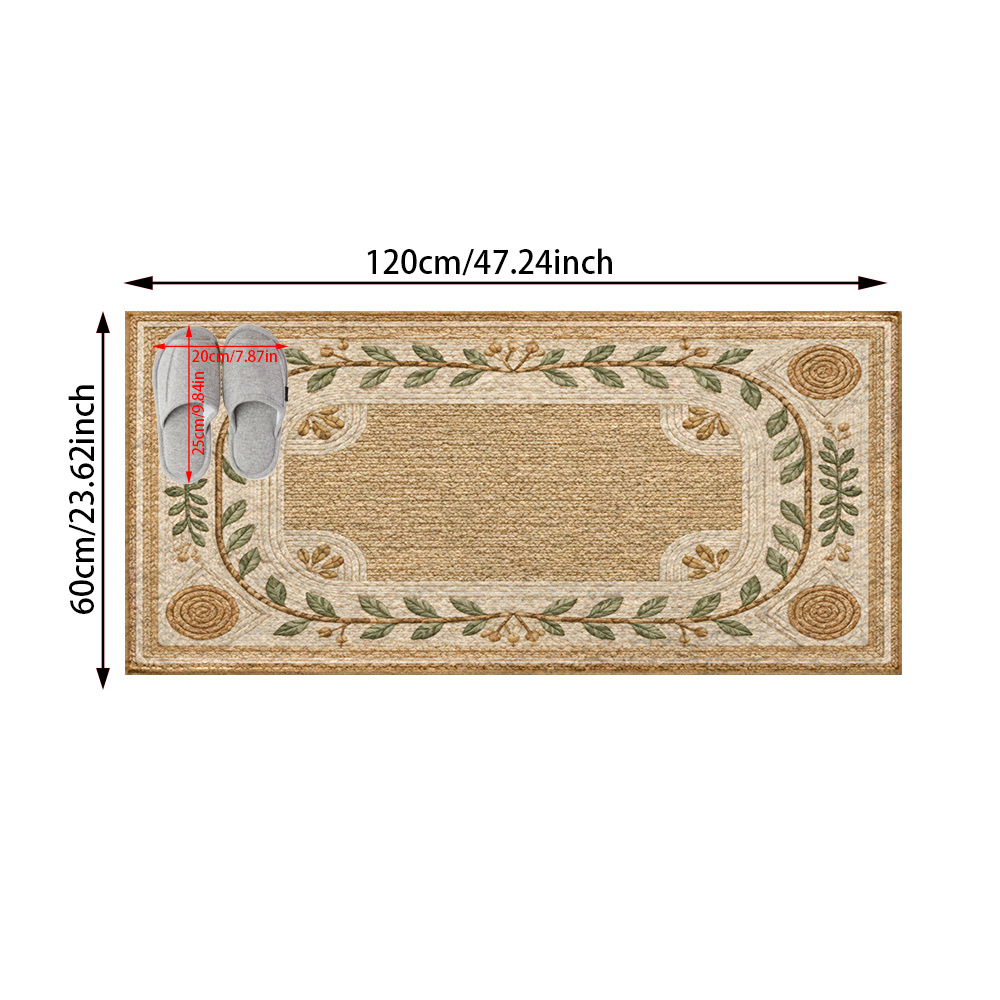 TEMU 1pc 2d Flat Floral Framed Rectangular Mat Pattern Bathroom Rug Imitation Cashmere Material Front Door Welcome Mat Non-slip Entryway Rug For