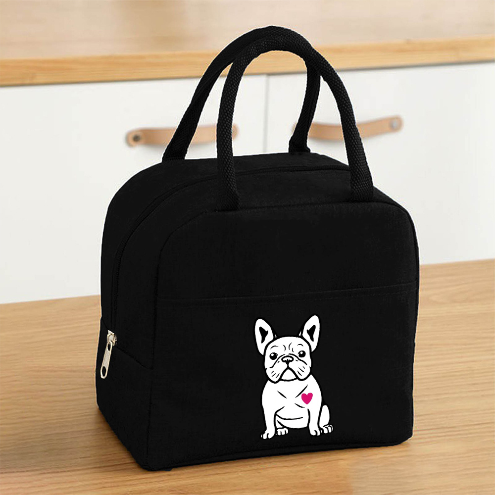 TEMU 1pc French Bulldog Lunch Tote Bag With Zipper Closure - Large Capacity Non-food Contact Suitable For Commute, Picnic & Camping, Portable