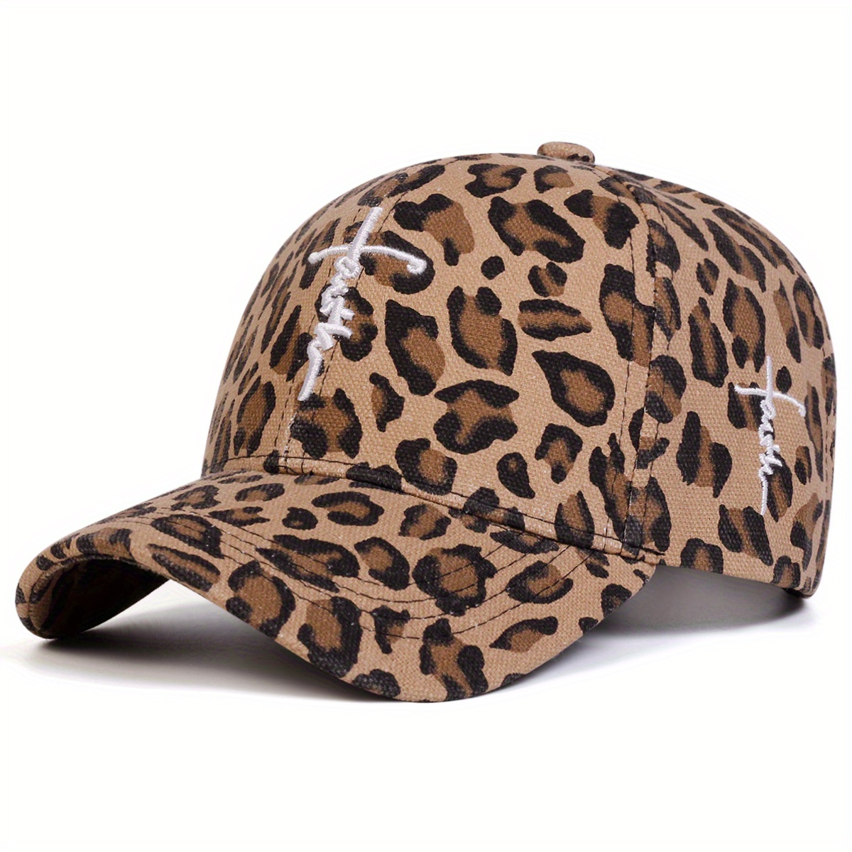 TEMU 1 Women's Letter Cross Leopard Print Baseball , Outdoor Adjustable Fashion Casual Hat, Suitable For Spring And Summer , Travel, And Beach
