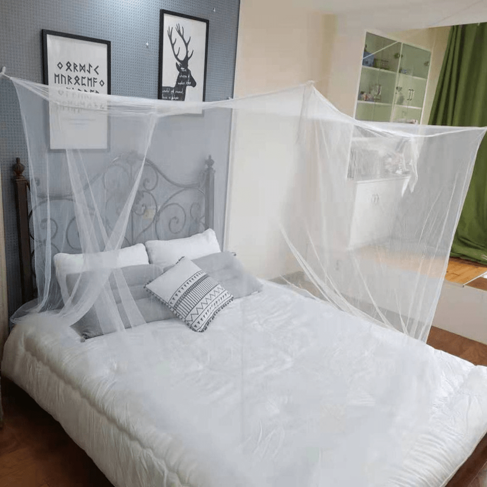 1pc elegant white polyester bed canopy with single entry   no frame portable mosquito net for bedroom dorm   patio porch camping summer outdoor use details 2