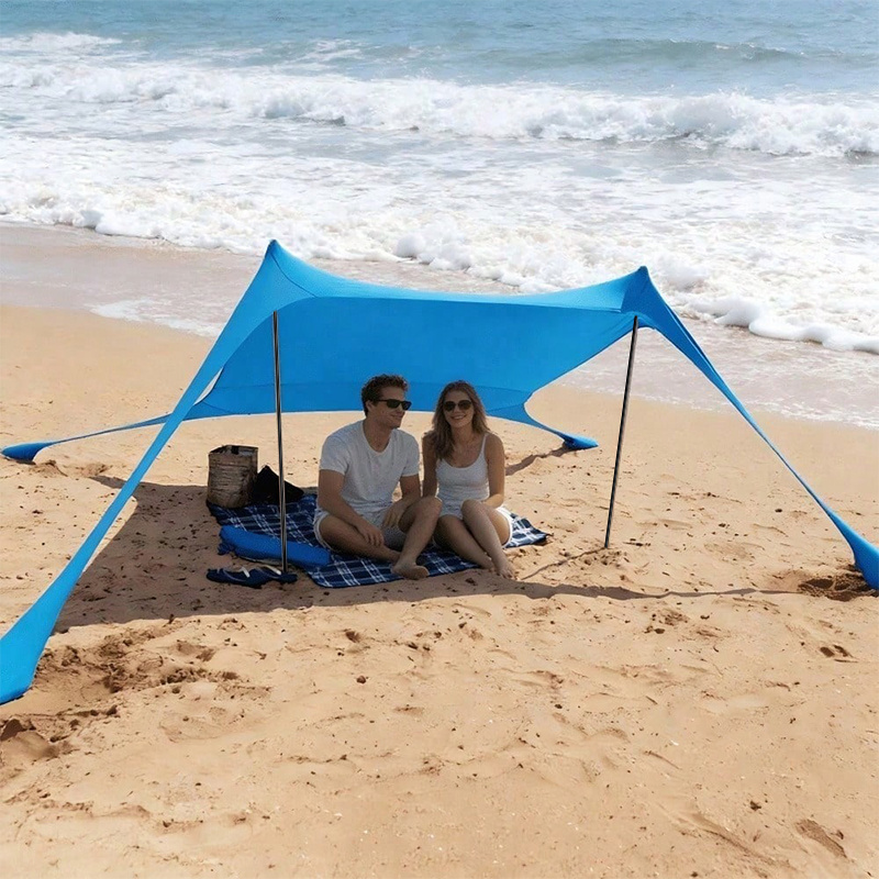 Camping Beach Tent with Awning and Iron Pole Support