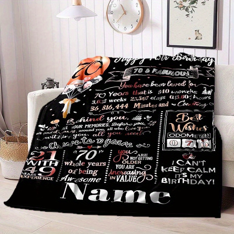 TEMU 1pc Personalized 70th Birthday Blanket With Custom Name, Warm & Soft French Style Throw For Home, Office, Or Gift, Mixed Colors, , Relatives ,