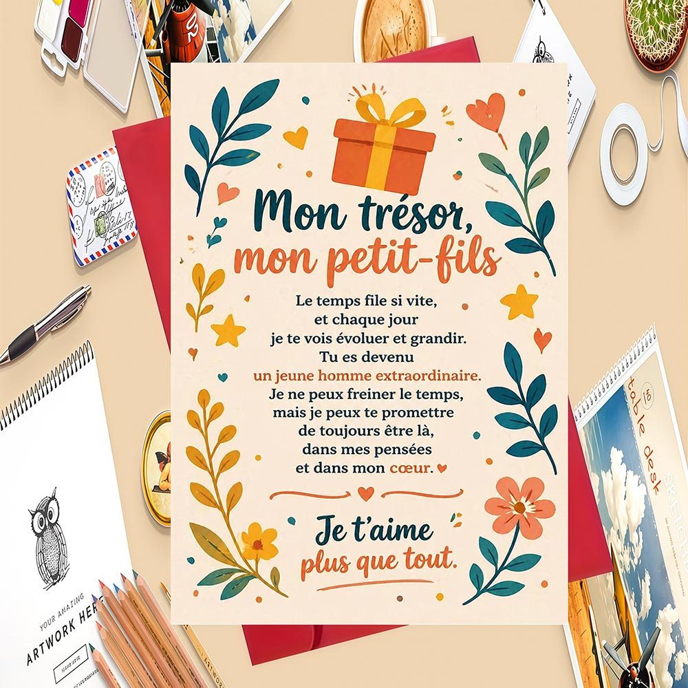 TEMU 1 Ensemble de carte de vœux sur le thème français "Cœur " pour petit-fils, idéal pour spéciaux et pour son