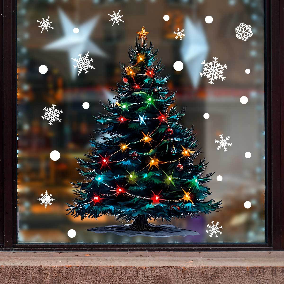 TEMU 2d Flat, 2d Flat Stickers, Christmas Atmosphere Fairy Lights, Christmas Tree Window Stickers, Bedroom And Living Room Stickers, Decoration