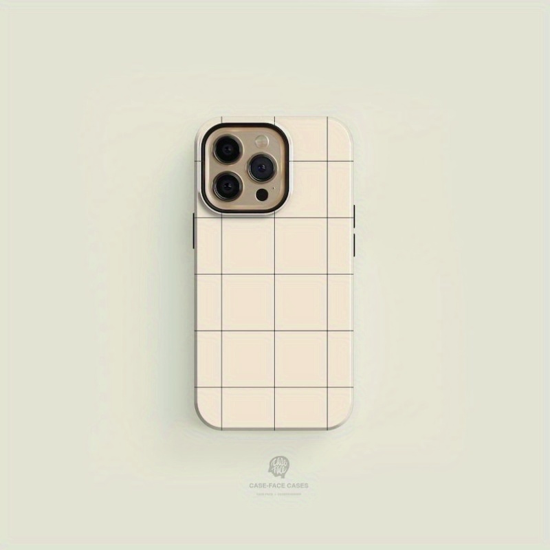 TEMU Phone Case - Cream And Black Pinstriped Durable Case For Iphone 16 15 14 13 Pro Max
