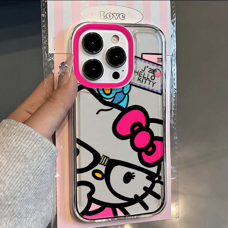 For Hello Kitty Cartoon Sweet Style Transparent Phone Case Suitable for Iphone 16 Pro Max, 15 Pro, 14 Pro, 13 Pro, 12 Pro, 12, 11, 11 Pro Max, 7, 8, Mini 12, Mini 13, And 16E.