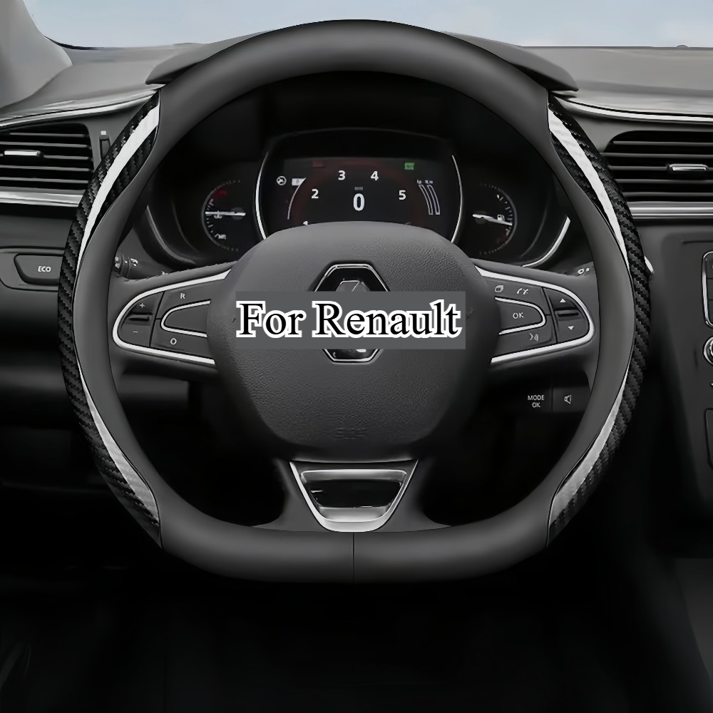 TEMU Coprivolante per rotondi a D for Renault da 37-38,5 cm/14,56-15,16 pollici, coprivolante in pelle PU - Compatibile con modelli Clio, , Megane, ,
