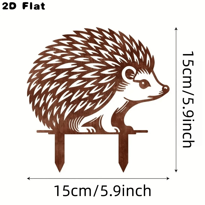 TEMU 2D-Flach, . Vintage-Acryl-Bodendornpfahl mit Igel in Rostfarbe mit Used-Look, Hof-Dekoschild, Tierornament für Außenbereich, Garten, Rasen,