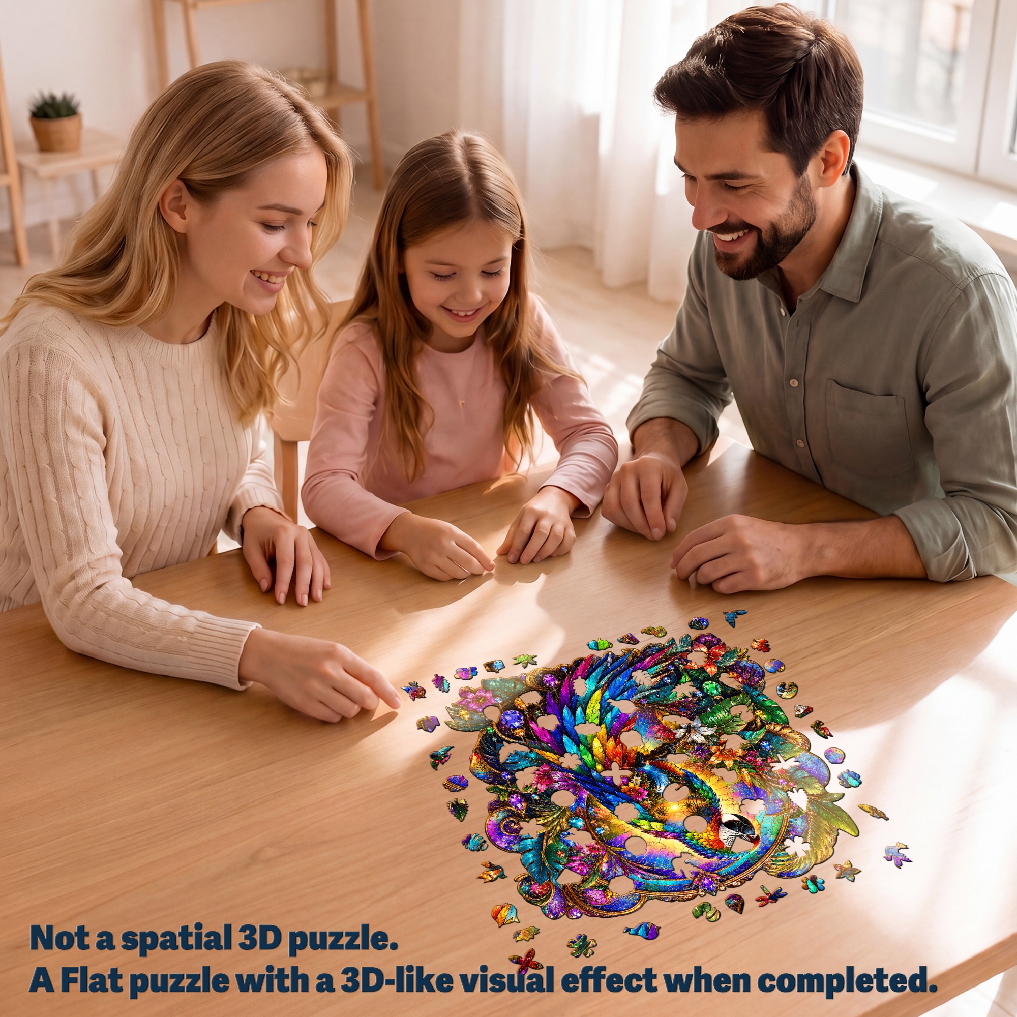 Rainbow Parrot Fantasy Flat Wooden Puzzle for Children