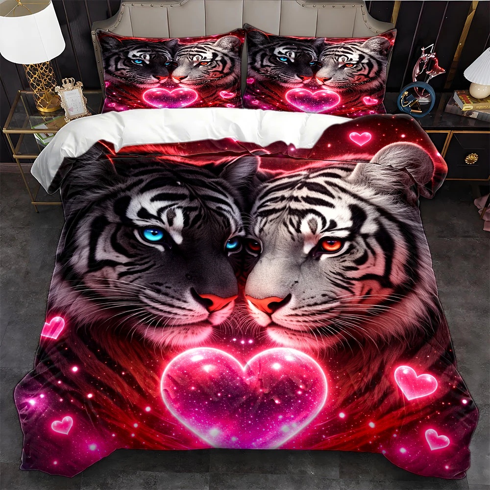 TEMU 3pcs Heart & Print Duvet Cover Set, Bedding 3pcs Set (1*duvet Cover   2*pillowcases), Suitable For , Machine Washable, Invisible Zipper Design,