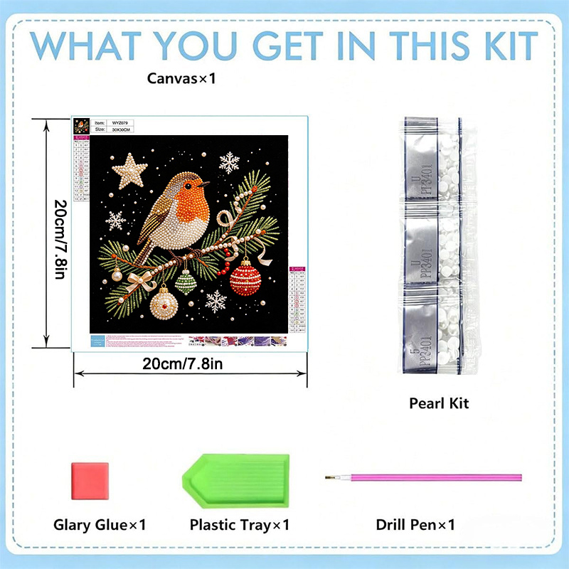 TEMU 1pc Diy Pearl Diamond Painting Kit, New 2d Flat Kit, Pearl Art, Sparkling Beaded Christmas Bird, For Craft Lovers, Office Workers, And Style
