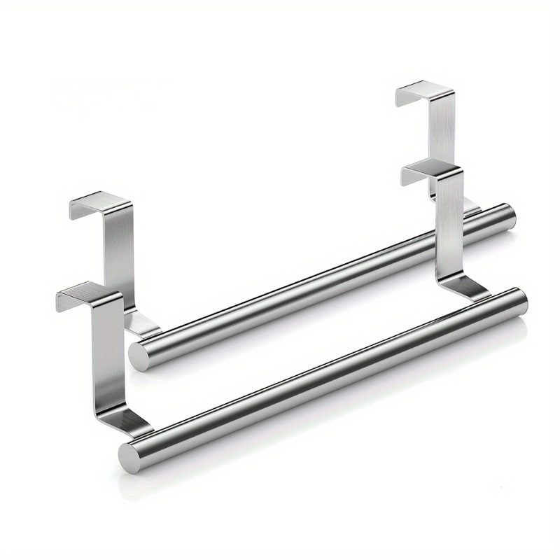 TEMU 2pcs Stainless Steel Over-the-door Towel Rack Set, Suitable For Kitchen And Bathroom Cabinets, Designed For Hanging Towels