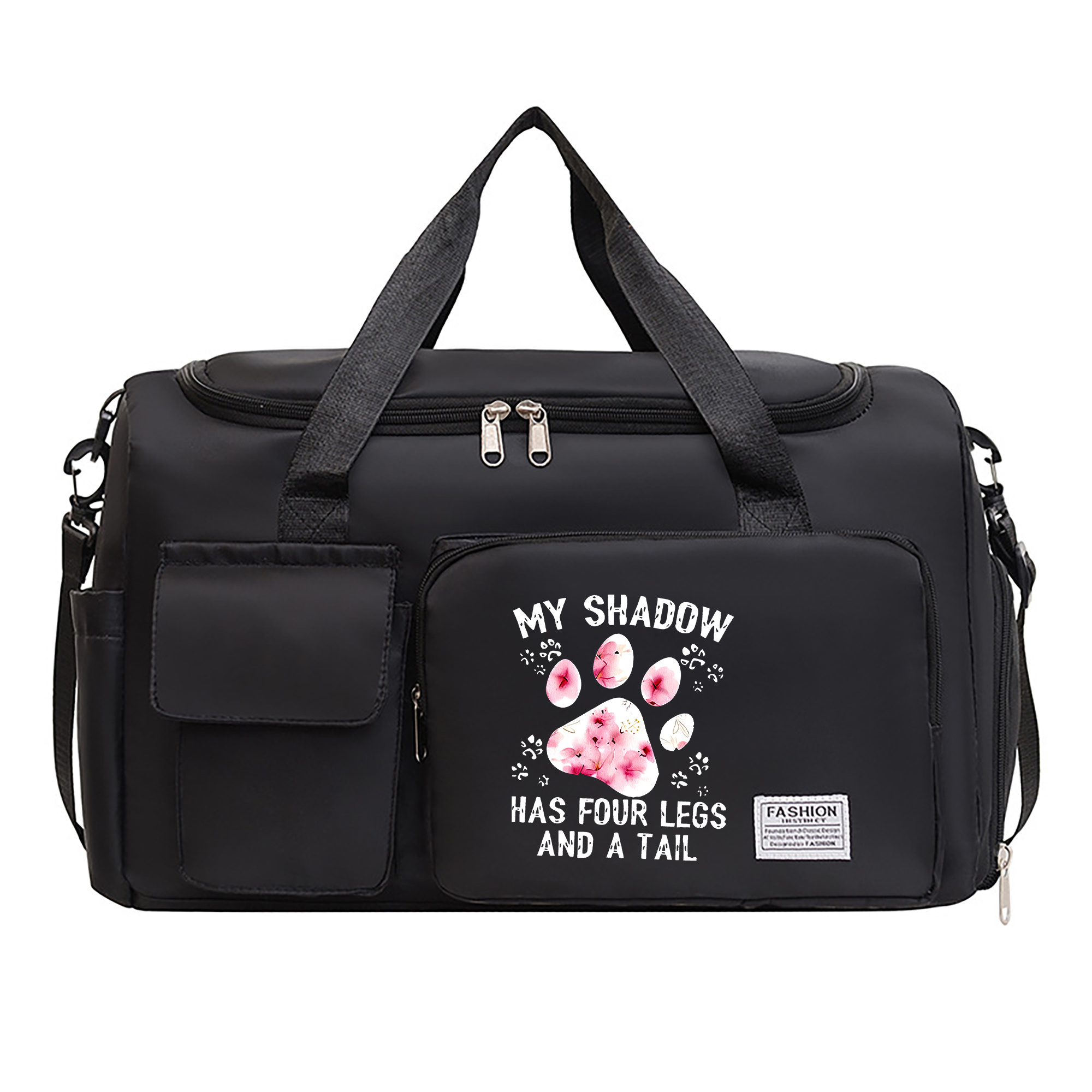 TEMU Paw Pattern Print Travel Bag, Multifunctional Fitness Duffel Bag And Backpack, Large Capacity Casual Nylon Travel Bag, Spend Suitable For