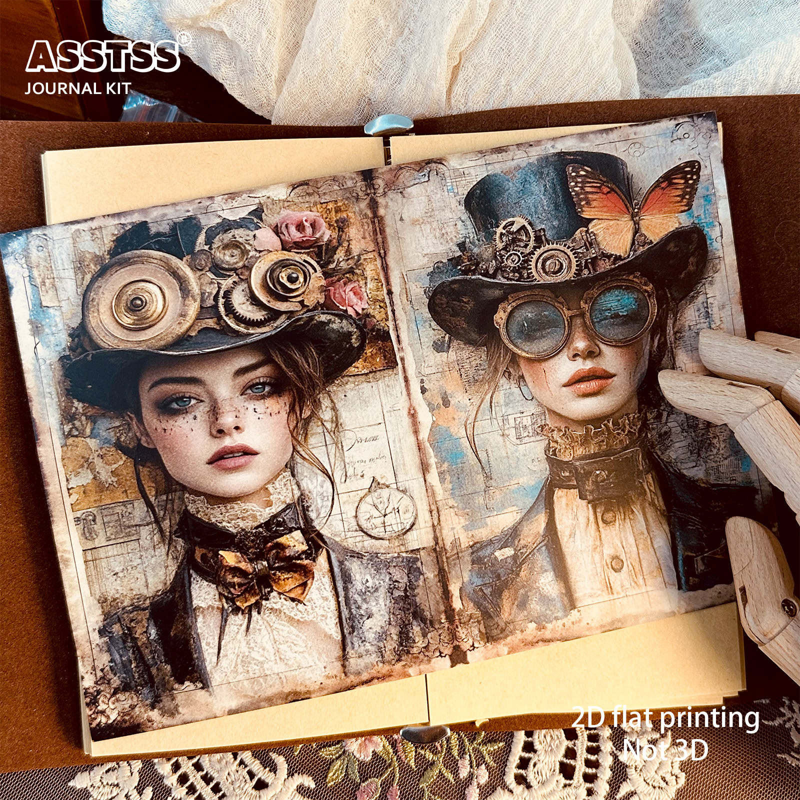 TEMU 20 feuilles A5 [2D Plat] Carnets de déchets de portraits de style Steampunk Vintage, blocs de papier décoratifs pour albums, adaptés aux arts et