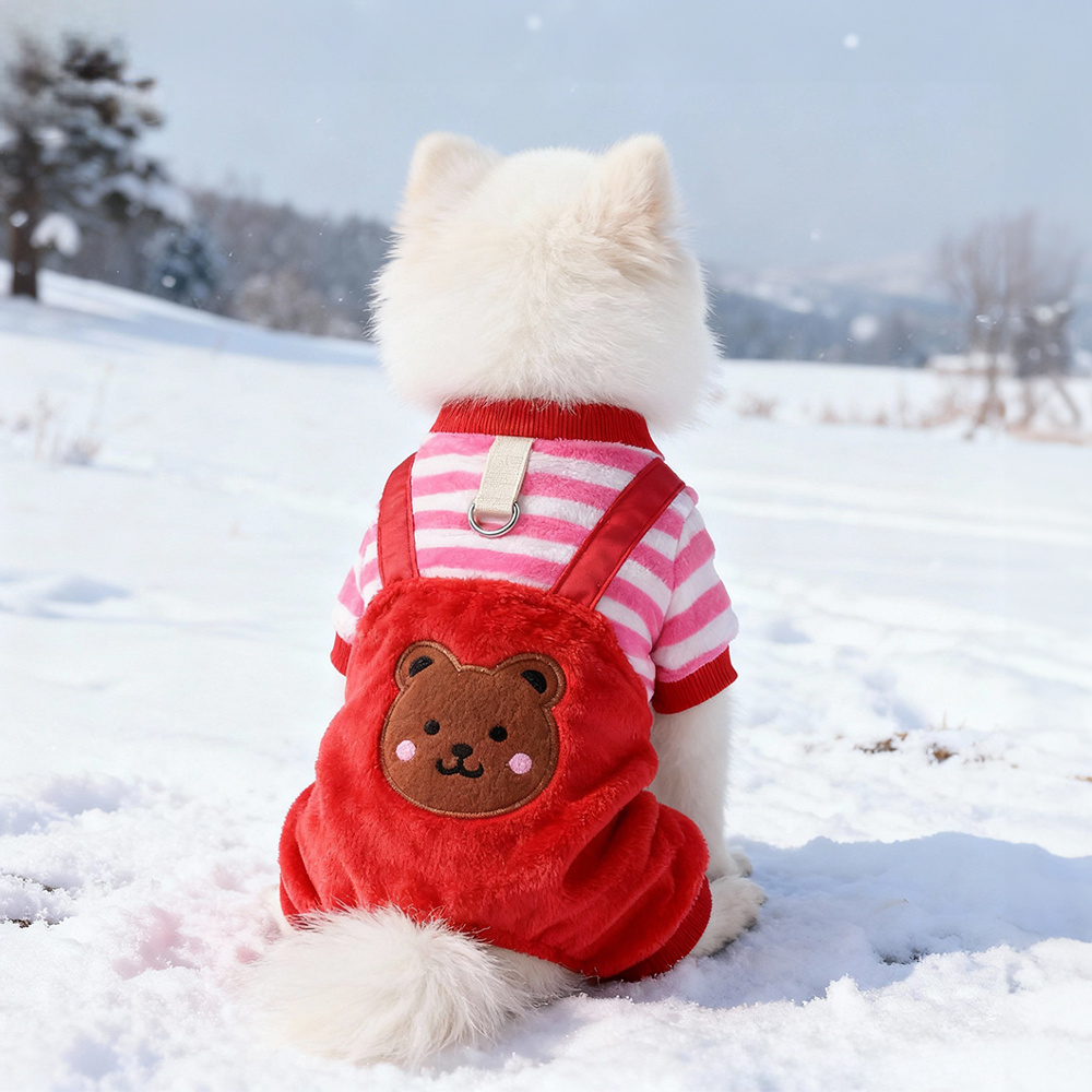 TEMU in pile invernale per cani, felpa con orsetto ricamato a righe, e resistente al freddo, adatta per cani di taglia e , abbigliamento per esterni