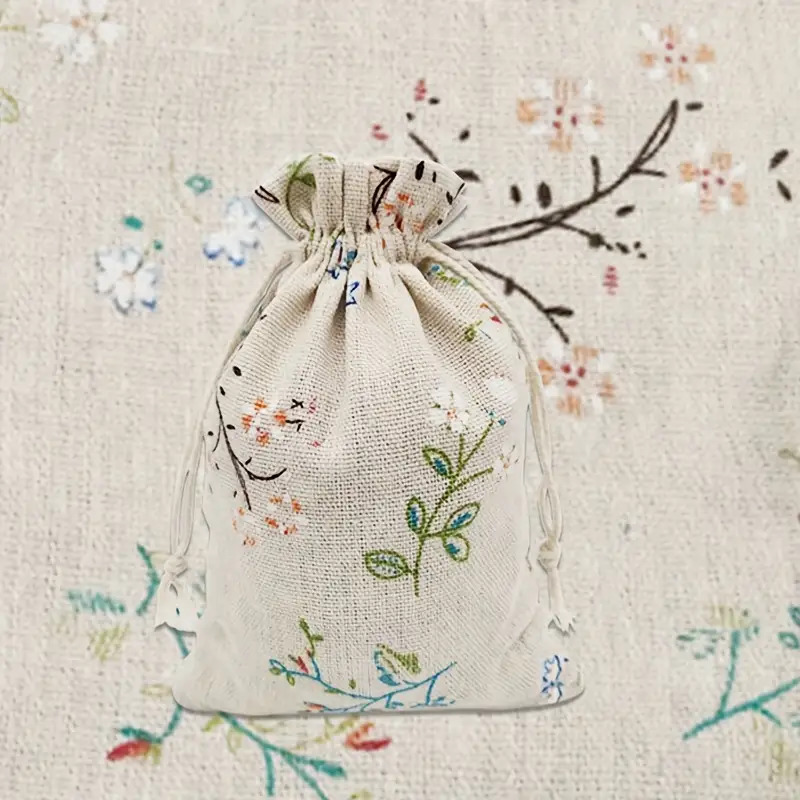TEMU 30pcs Pack Rustic Floral & Bee Drawstring Gift Bags - Elegant Bee-themed Fabric Bags Suitable For Weddings, Showers, Birthdays, Parties